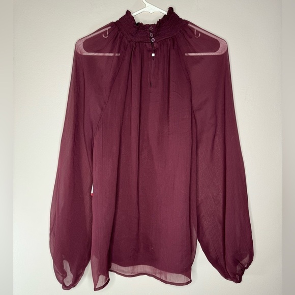 Joie Tops - NWT Joie burgundy sheer sleeve smocked top women’s size XL